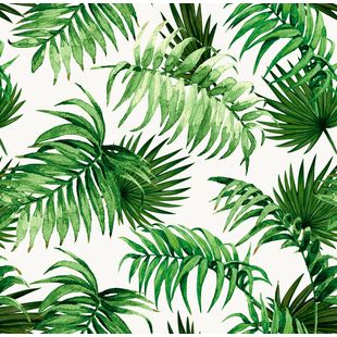 Papel de Parede Vinílico Paisagem Tropical Verde e Branco 52cm x 9,5m