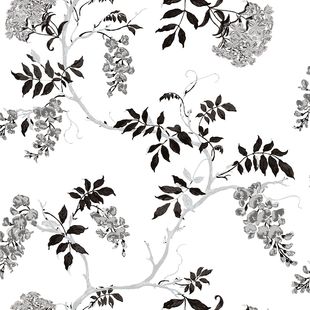 Papel de Parede Vinílico Floral do Tempo Preto e Cinza 52cm x 9,5m