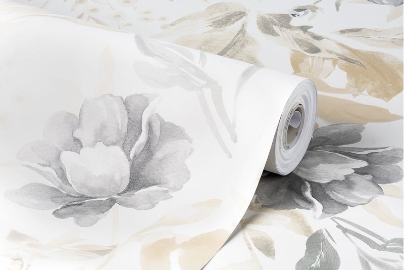 Papel-de-Parede-Vinilico-Floral-Aquarela-Cinza-e-Bege-52cm-x-95m