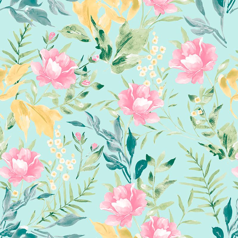 Papel-de-Parede-Vinilico-Floral-Aquarela-Rosa-e-Verde-52cm-x-95m