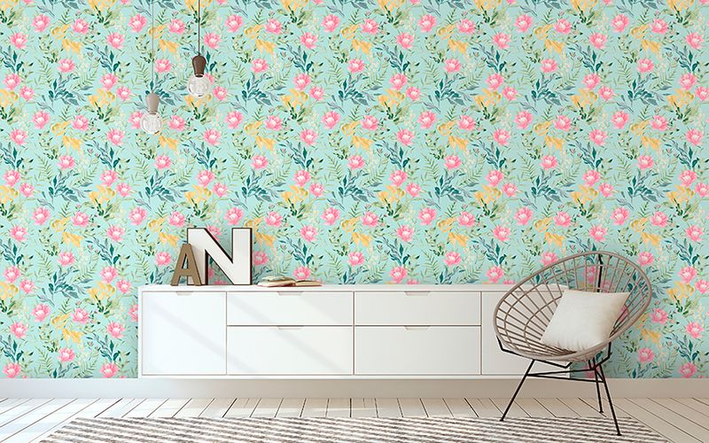 Papel-de-Parede-Vinilico-Floral-Aquarela-Rosa-e-Verde-52cm-x-95m
