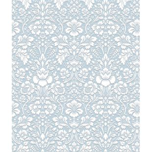 Papel de Parede Vinílico Arabesco Metalizado Azul e Branco 52cm x 9,5m