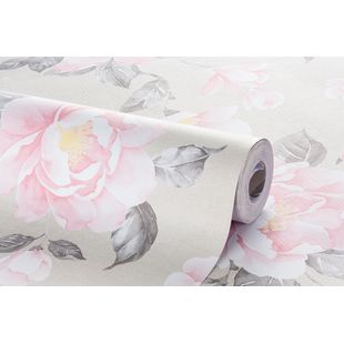 Papel de Parede Vinílico Floral do Campo Branco e Bege 52cm x 9,5m