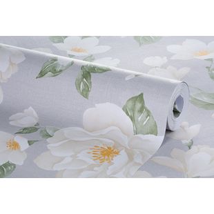 Papel de Parede Vinílico Floral do Campo Bege e Verde 52cm x 9,5m