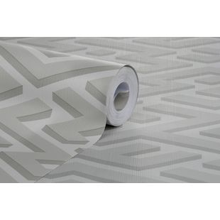 Papel de Parede Vinílico Geométrico Labirinto Cinza e Branco 52cm x 9,5m