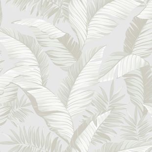 Papel de Parede Vinílico Folhagens Bege e Cinza 52cm x 9,5m