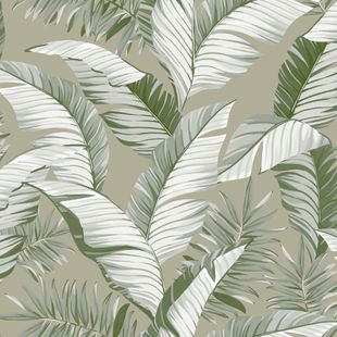 Papel de Parede Vinílico Folhagens Verde e Bege 52cm x 9,5m