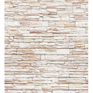 Papel de Parede Vinilizado Pedras Linhas Marrom e Branco 52cm x 9,5m