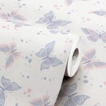 Papel-de-Parede-Vinilizado-Borboletas-Vetor-Rosa-e-Lilas-52cm-x-6m