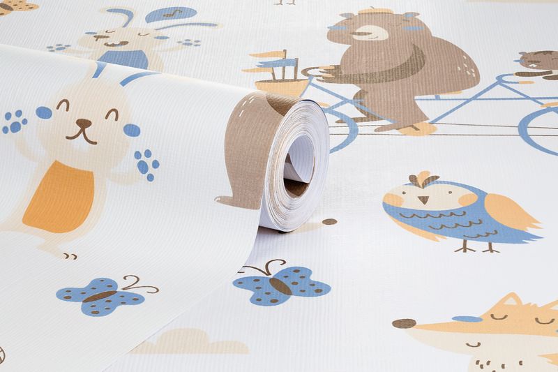 Papel-de-Parede-Vinilizado-Personagens-Azul-e-Bege-52cm-x-95m