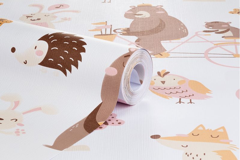 Papel-de-Parede-Vinilizado-Urso-Bike-Rosa-e-Bege-52cm-x-95m