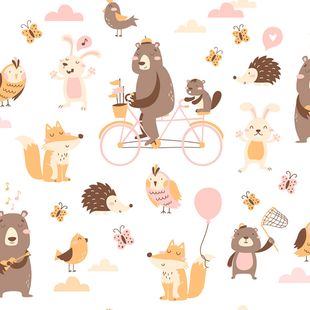 Papel de Parede Vinilizado Urso Bike Rosa e Bege 52cm x 9,5m