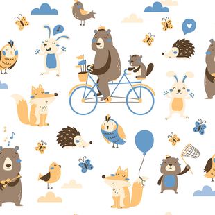 Papel de Parede Vinilizado Personagens Azul e Bege 52cm x 9,5m