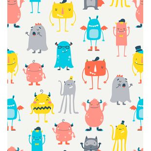 Papel de Parede Vinilizado Monstrinhos Vermelho e Cinza 52cm x 9,5m