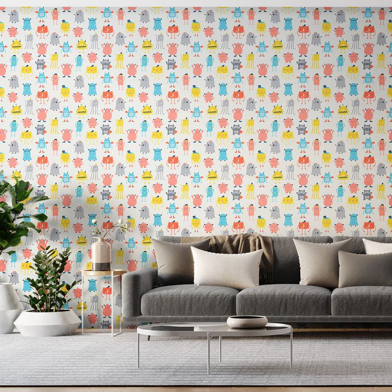 Papel-de-Parede-Vinilizado-Monstrinhos-Vermelho-e-Cinza-52cm-x-95m