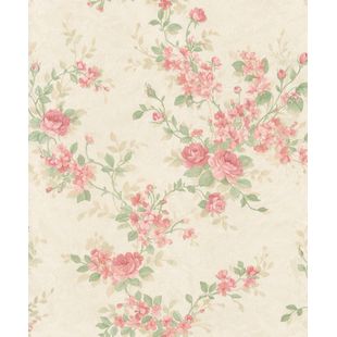 Papel de Parede Vinílico Floral Provinciano Bege e VermelhoI  52cm x 9,5m