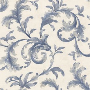 Papel de Parede Vinílico Arabesco Nouveau Azul e Bege 52cm x 9,5m