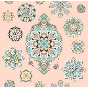 Papel de Parede Vinilizado Mandala Rosa e Azul 52cm x 9,5m