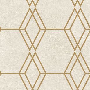 Papel de Parede Vinílico Geométrico Linhas e Losangos Bege 52cm x 9,5m
