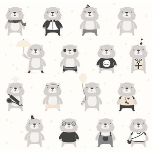 Papel de Parede Vinilizado Urso o Personagem Cinza e Preto 52cm x 9,5m