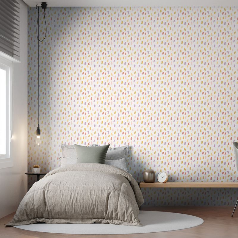 Papel-de-Parede-Vinilico-Mini-Pinceladas-lilas-vermelho-e-mostarda-52x1000