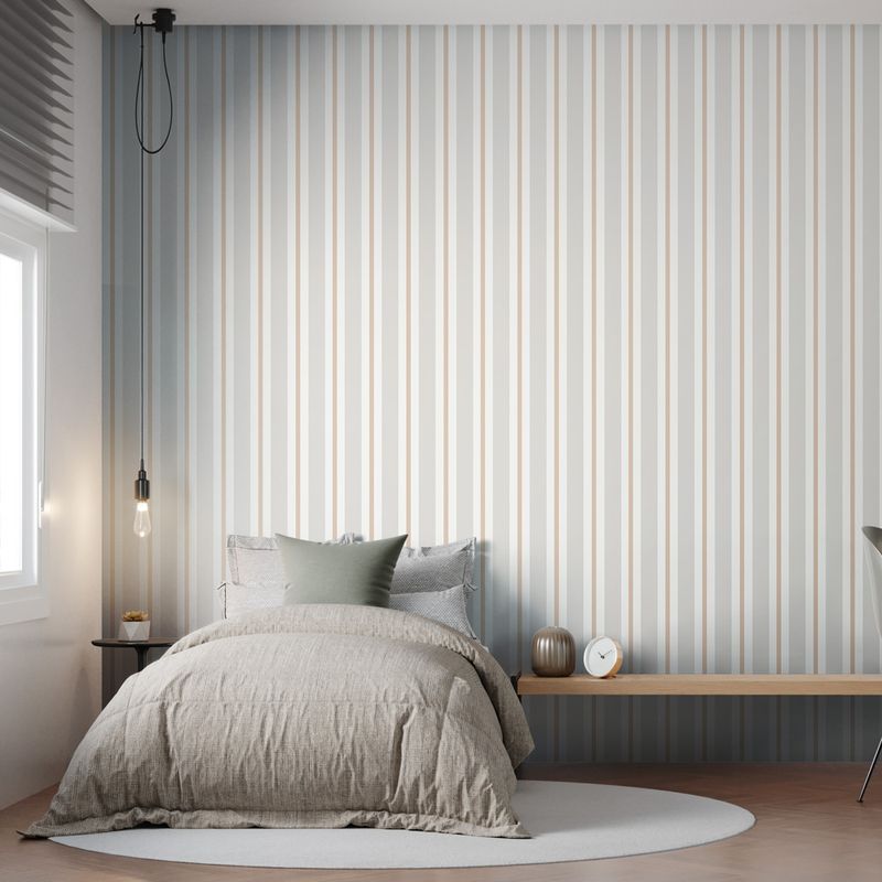 Papel-de-Parede-Vinilico-Listra-quadros-cinza-claro-e-marrom-52x1000
